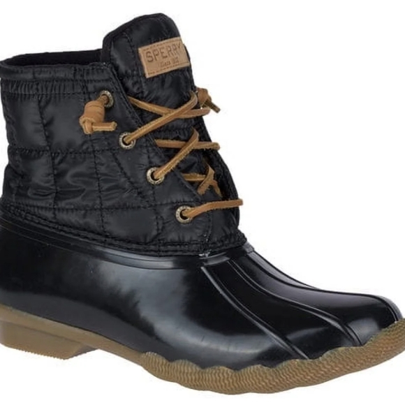 Sperry Shoes - Sperry Saltwater Shiny Black Quilted Duck Boots Size 8 Pre-owned Exc MSRP $110